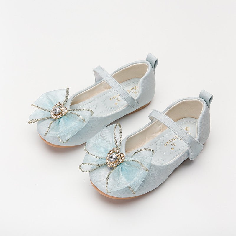 Spring New Girls' Single Shoes Cute Bow Rhinestone Soft Sole Flat Shoes - Taylor K Shop
