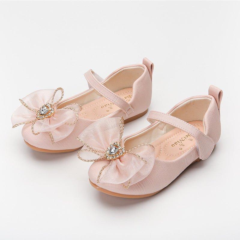 Spring New Girls' Single Shoes Cute Bow Rhinestone Soft Sole Flat Shoes - Taylor K Shop