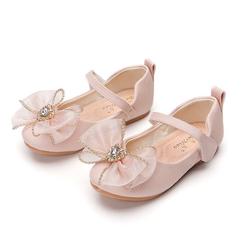 Spring New Girls' Single Shoes Cute Bow Rhinestone Soft Sole Flat Shoes - Taylor K Shop