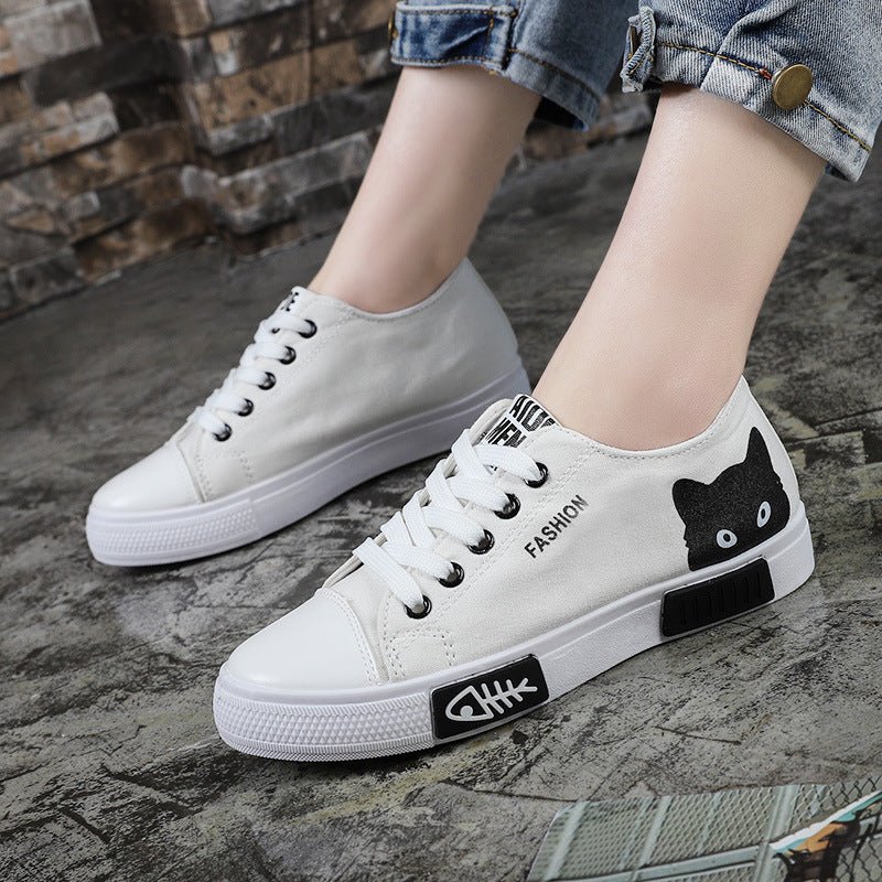 Spring summer new women's canvas shoes small white shoes female cute cartoon student shoes kitten - Taylor K Shop