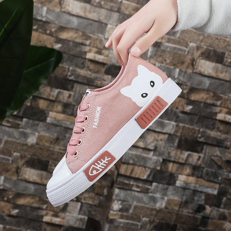 Spring summer new women's canvas shoes small white shoes female cute cartoon student shoes kitten - Taylor K Shop