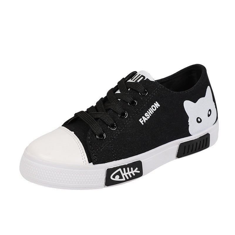 Spring summer new women's canvas shoes small white shoes female cute cartoon student shoes kitten - Taylor K Shop