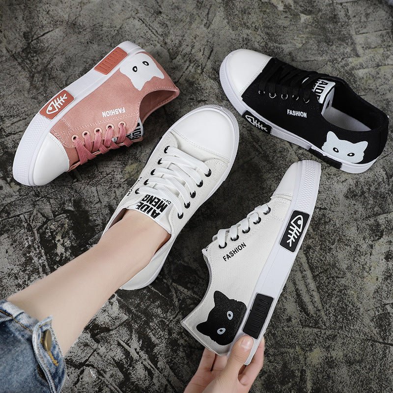 Spring summer new women's canvas shoes small white shoes female cute cartoon student shoes kitten - Taylor K Shop