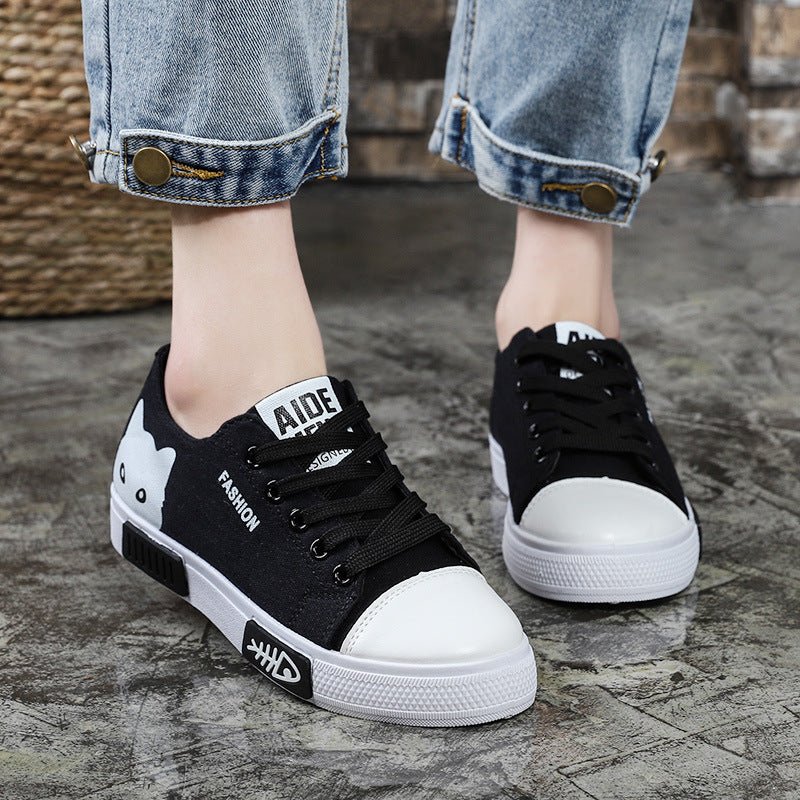Spring summer new women's canvas shoes small white shoes female cute cartoon student shoes kitten - Taylor K Shop