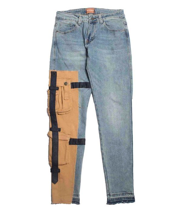 Stitching jeans men's bottom zipper jeans - Taylor K Shop
