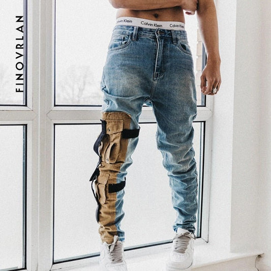 Stitching jeans men's bottom zipper jeans - Taylor K Shop