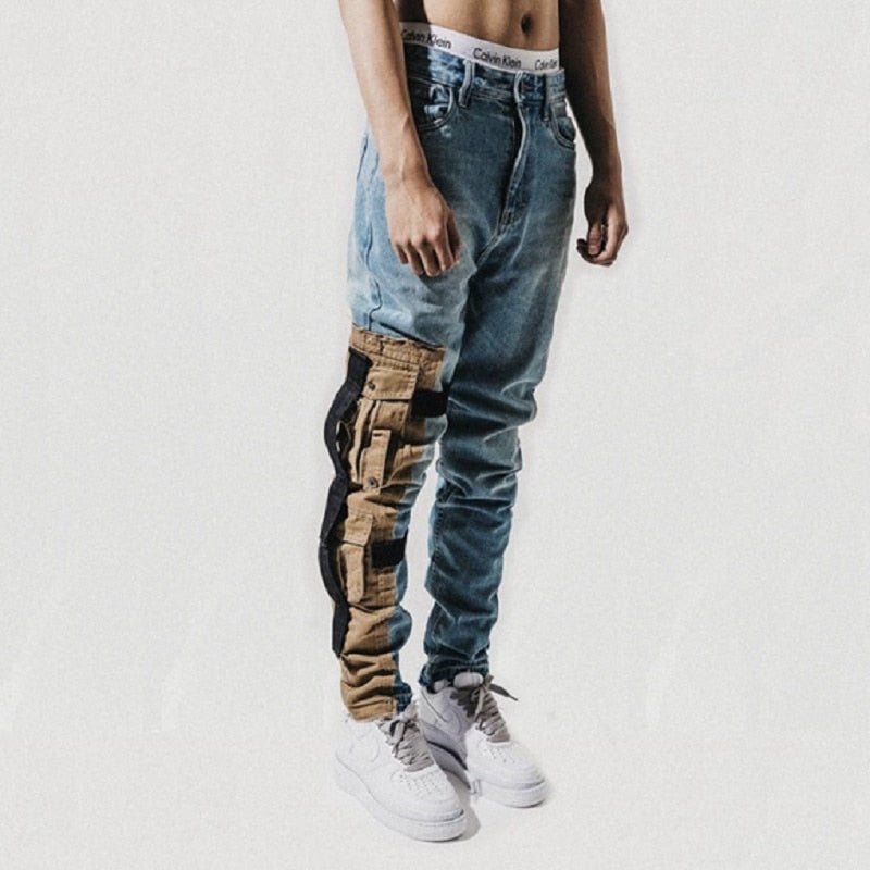 Stitching jeans men's bottom zipper jeans - Taylor K Shop