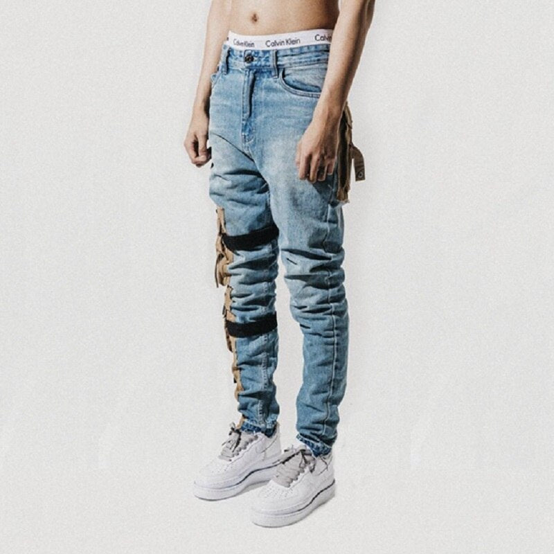 Stitching jeans men's bottom zipper jeans - Taylor K Shop