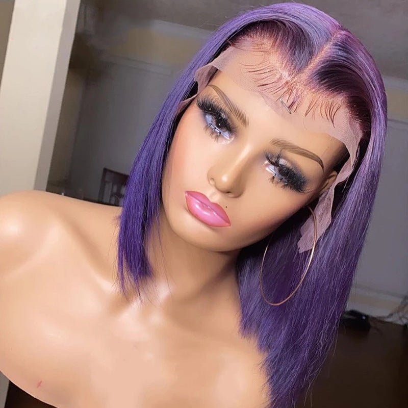 Straight Black Short Bob Synthetic Lace Front Wigs - Taylor K Shop