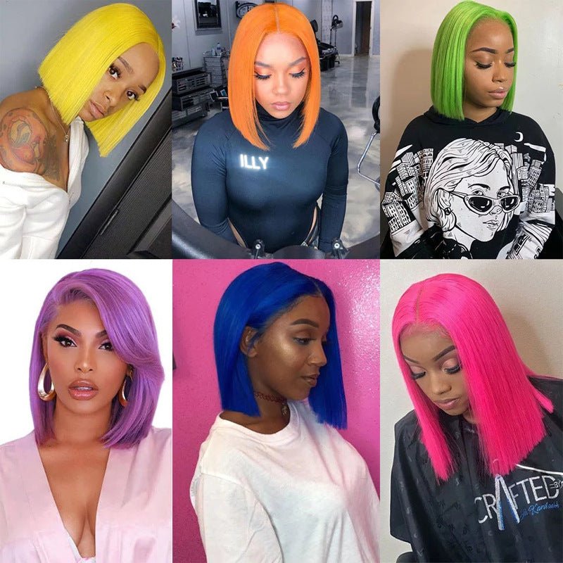 Straight Black Short Bob Synthetic Lace Front Wigs - Taylor K Shop