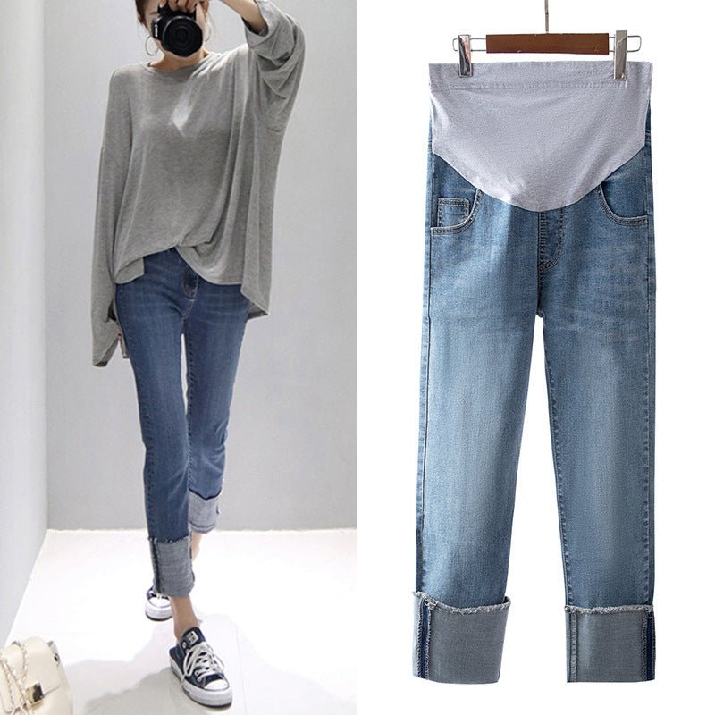 Straight Cropped Jeans Cuffed Jeans For Pregnant Women - Taylor K Shop