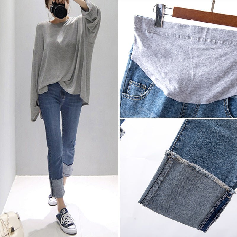 Straight Cropped Jeans Cuffed Jeans For Pregnant Women - Taylor K Shop