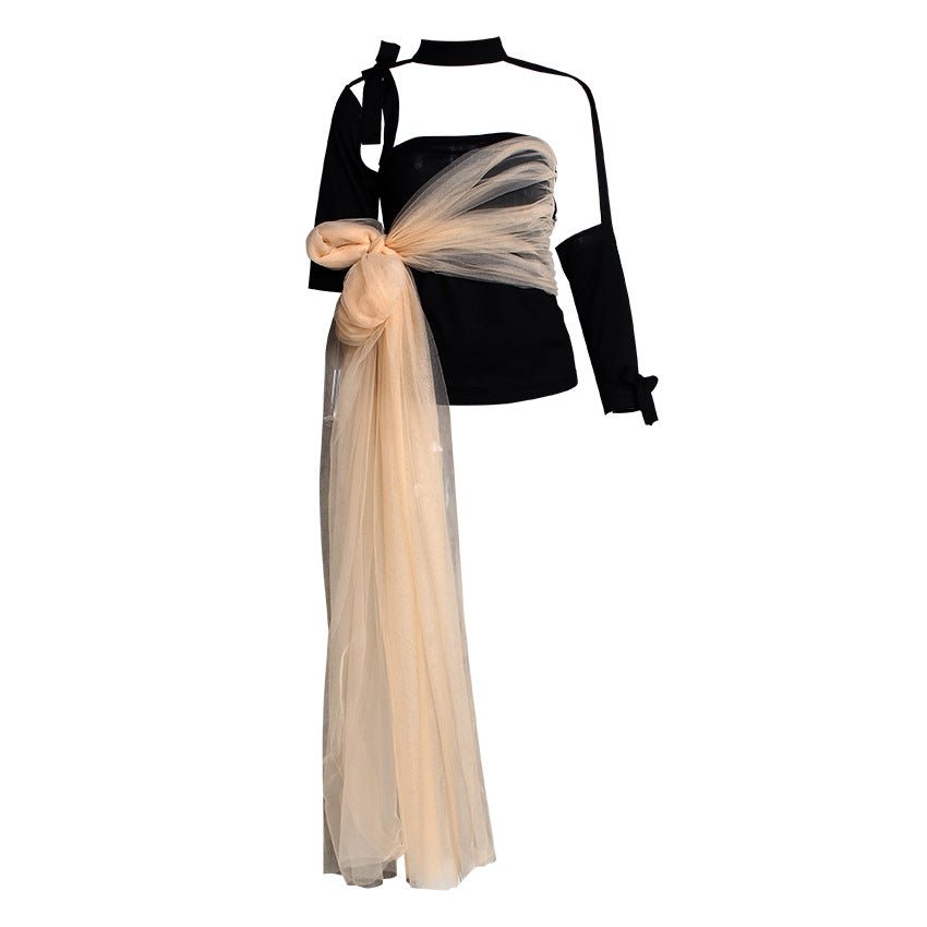 Summer 2021 T-shirt designer collision color screen bandage irregular blouse nuns show thin lace shirt - Taylor K Shop