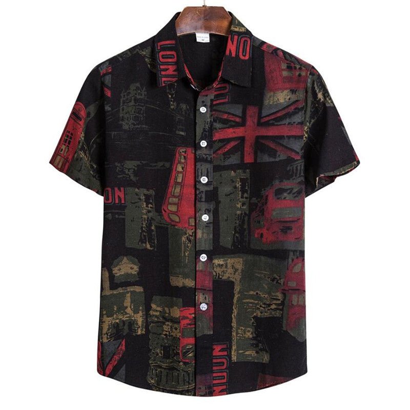 Summer Fashion Casual Men Baggy Beach Hawaiian Print Short Sleeve Button Retro Shirts Tops Blouse Men Shirt Summer New - Taylor K Shop