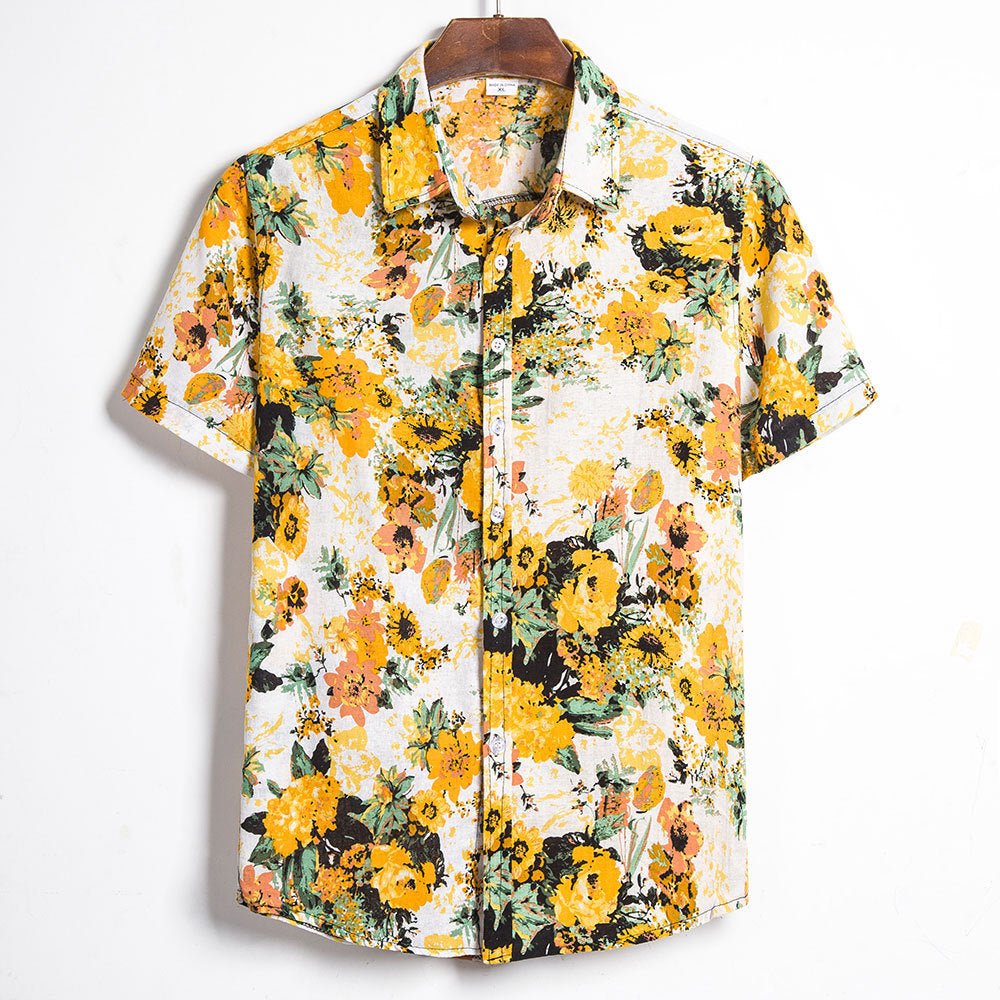 Summer Fashion Casual Men Baggy Beach Hawaiian Print Short Sleeve Button Retro Shirts Tops Blouse Men Shirt Summer New - Taylor K Shop