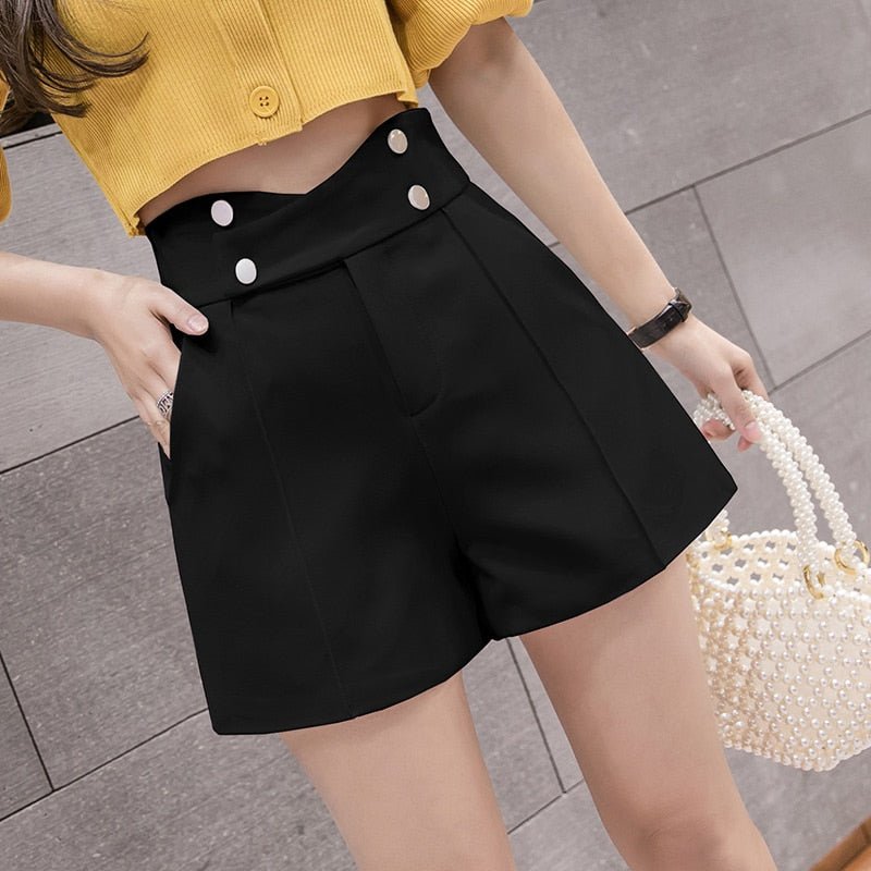 Summer Korean High Waist Shorts Women Wide Leg Loose Ladies Shorts Criss - Cross Double Breasted Harajuku Casual shorts feminino - Taylor K Shop