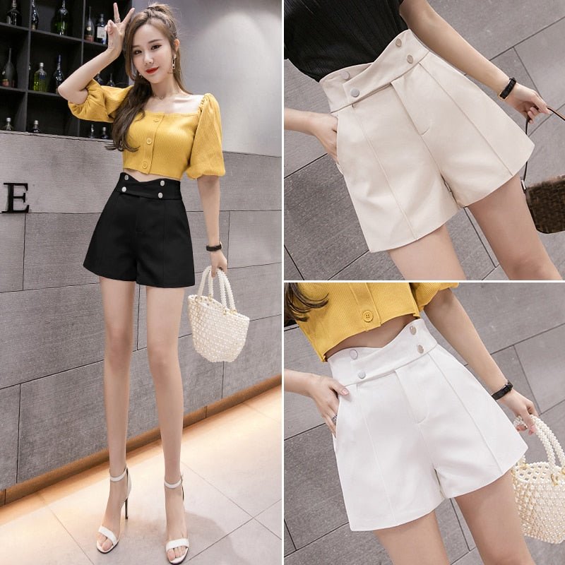 Summer Korean High Waist Shorts Women Wide Leg Loose Ladies Shorts Criss - Cross Double Breasted Harajuku Casual shorts feminino - Taylor K Shop