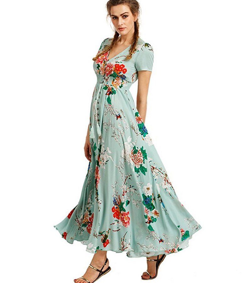 Summer Maxi Dress women print Vintage Ethnic bohemian Long party Dress ladies Casual floral Women elegant Dress female vestidos - Taylor K Shop