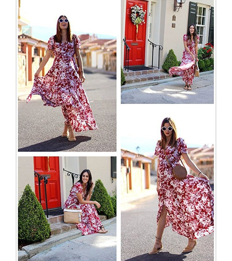 Summer Maxi Dress women print Vintage Ethnic bohemian Long party Dress ladies Casual floral Women elegant Dress female vestidos - Taylor K Shop