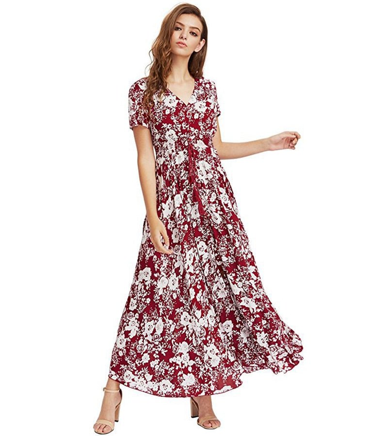 Summer Maxi Dress women print Vintage Ethnic bohemian Long party Dress ladies Casual floral Women elegant Dress female vestidos - Taylor K Shop