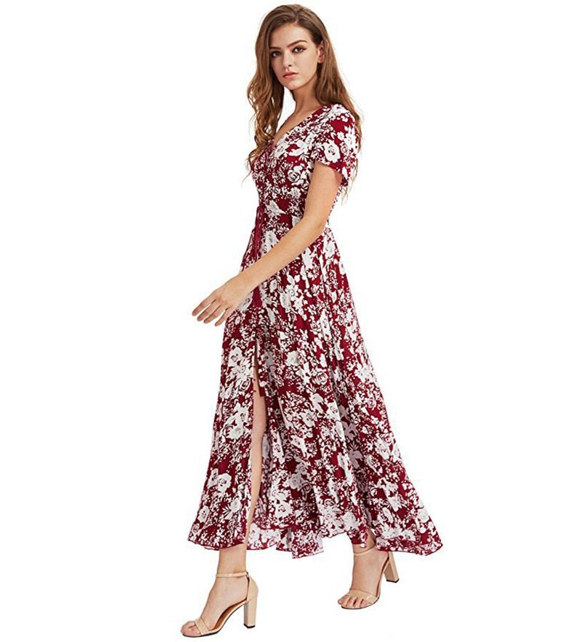 Summer Maxi Dress women print Vintage Ethnic bohemian Long party Dress ladies Casual floral Women elegant Dress female vestidos - Taylor K Shop
