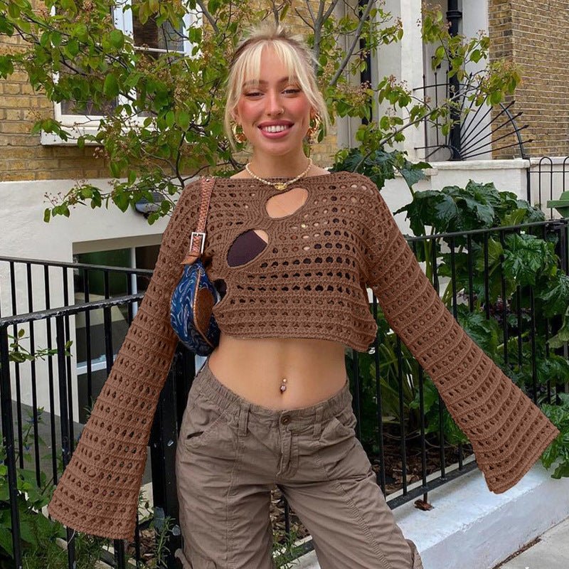 Summer New European And American Hot Girl Style Fashion Sexy Irregular Ripped Hollow - out Knitted Blouse - Taylor K Shop