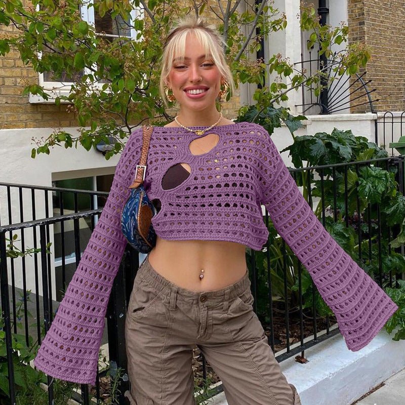 Summer New European And American Hot Girl Style Fashion Sexy Irregular Ripped Hollow - out Knitted Blouse - Taylor K Shop