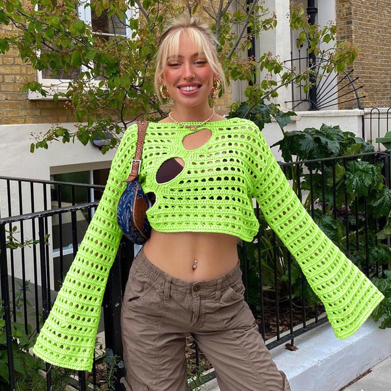 Summer New European And American Hot Girl Style Fashion Sexy Irregular Ripped Hollow - out Knitted Blouse - Taylor K Shop