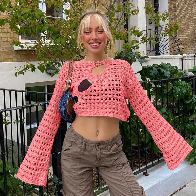Summer New European And American Hot Girl Style Fashion Sexy Irregular Ripped Hollow - out Knitted Blouse - Taylor K Shop