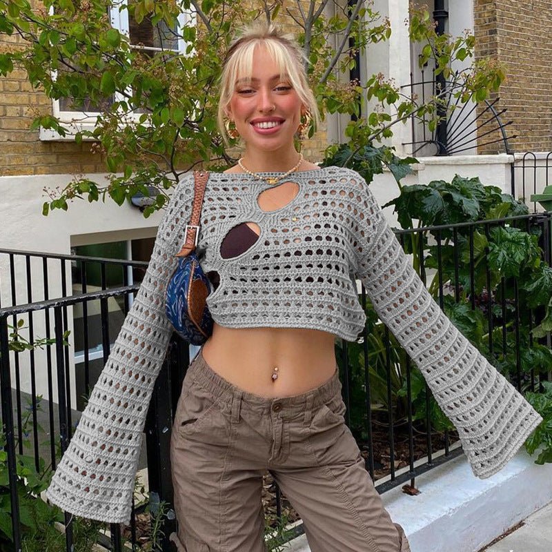 Summer New European And American Hot Girl Style Fashion Sexy Irregular Ripped Hollow - out Knitted Blouse - Taylor K Shop