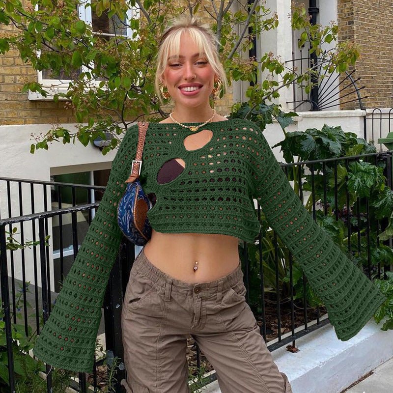 Summer New European And American Hot Girl Style Fashion Sexy Irregular Ripped Hollow - out Knitted Blouse - Taylor K Shop