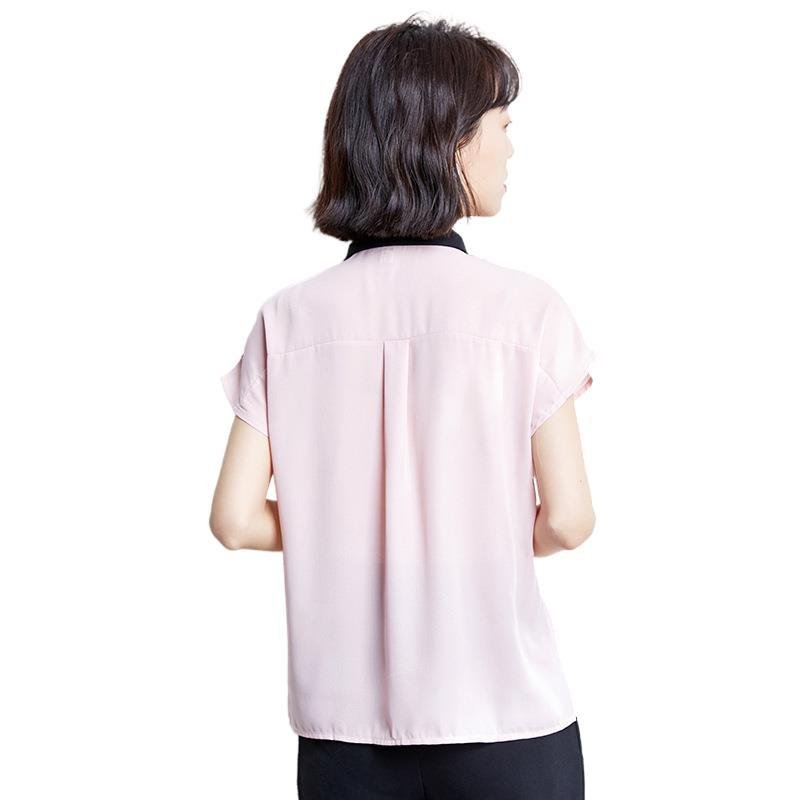 Summer New Short Sleeved Loose Stitching Contrast Color All - Match Blouse - Taylor K Shop