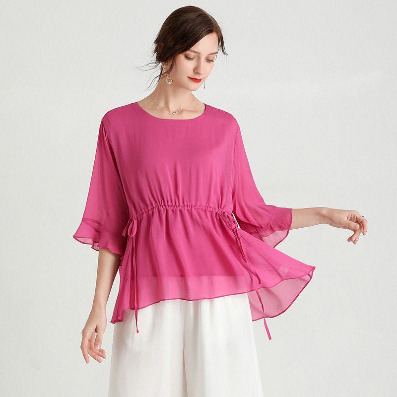 Summer New Style Temperament Short - Sleeved Plus Size Slimming Silk Blouse Women - Taylor K Shop