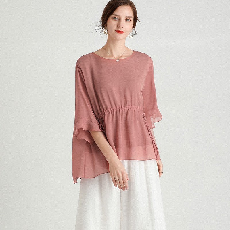 Summer New Style Temperament Short - Sleeved Plus Size Slimming Silk Blouse Women - Taylor K Shop