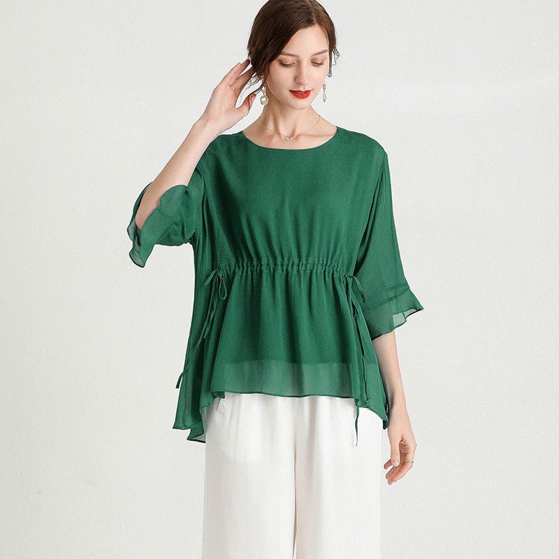 Summer New Style Temperament Short - Sleeved Plus Size Slimming Silk Blouse Women - Taylor K Shop