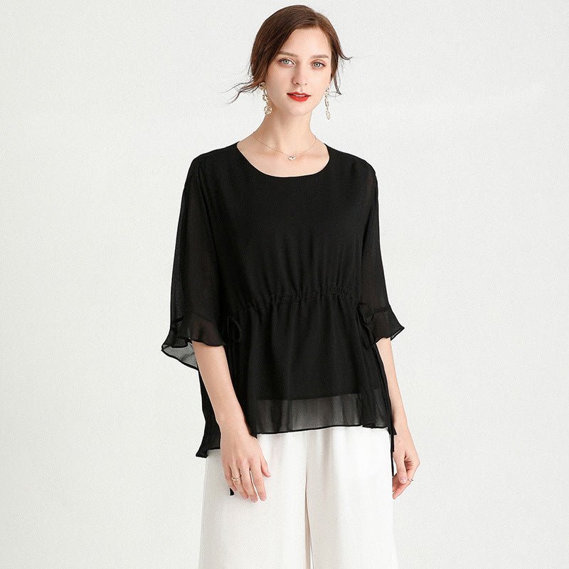 Summer New Style Temperament Short - Sleeved Plus Size Slimming Silk Blouse Women - Taylor K Shop
