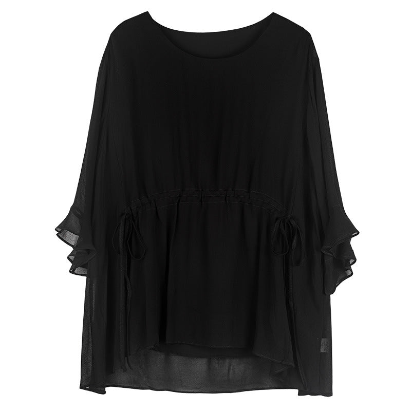 Summer New Style Temperament Short - Sleeved Plus Size Slimming Silk Blouse Women - Taylor K Shop