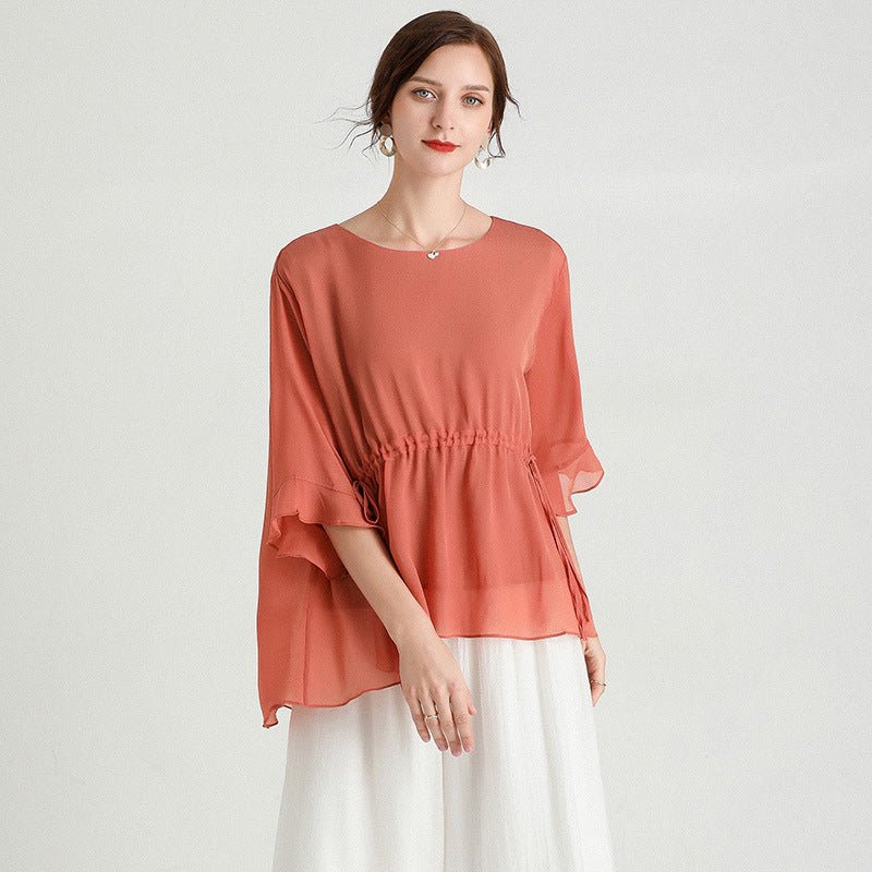 Summer New Style Temperament Short - Sleeved Plus Size Slimming Silk Blouse Women - Taylor K Shop