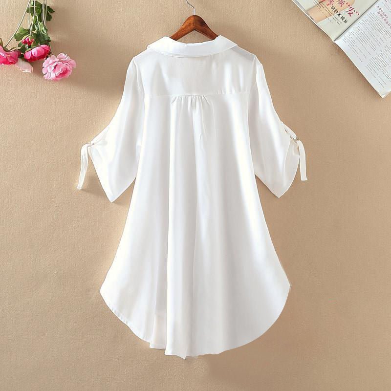 Summer New Style V - Neck Solid Color Loose Chiffon Blouse Plus Size Short - Sleeved Shirt - Taylor K Shop