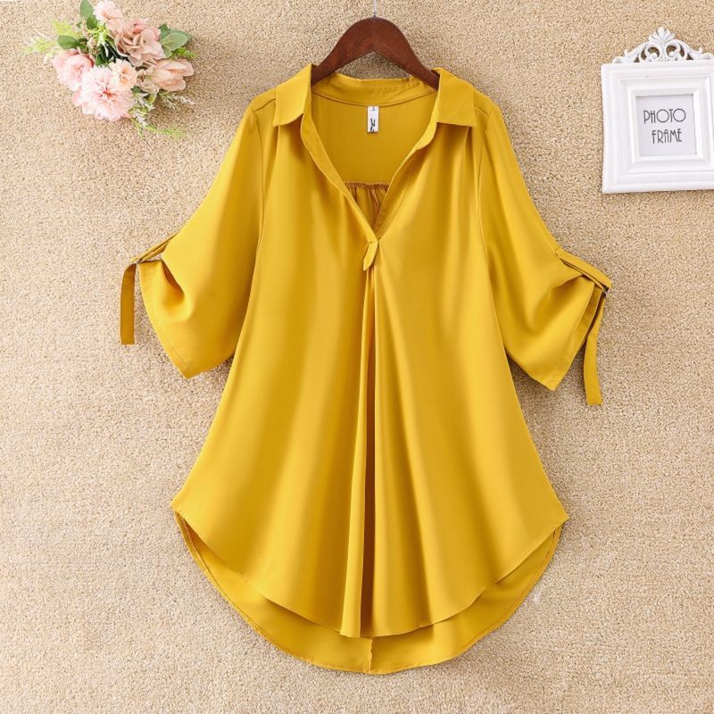 Summer New Style V - Neck Solid Color Loose Chiffon Blouse Plus Size Short - Sleeved Shirt - Taylor K Shop