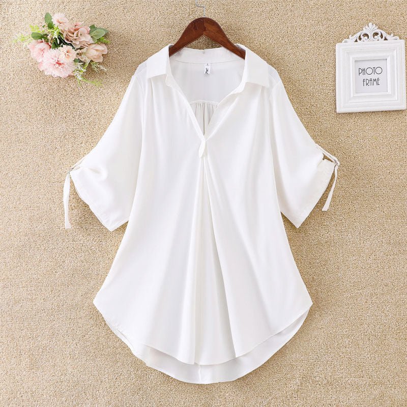 Summer New Style V - Neck Solid Color Loose Chiffon Blouse Plus Size Short - Sleeved Shirt - Taylor K Shop