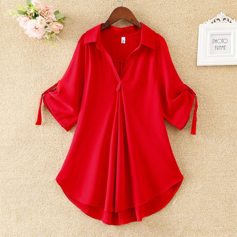 Summer New Style V - Neck Solid Color Loose Chiffon Blouse Plus Size Short - Sleeved Shirt - Taylor K Shop