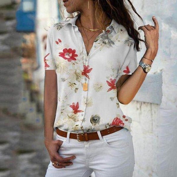 Summer New Style Women's Shirt Fashion Short - Sleeved Blouse V - Neck Printed Shirt - Taylor K Shop