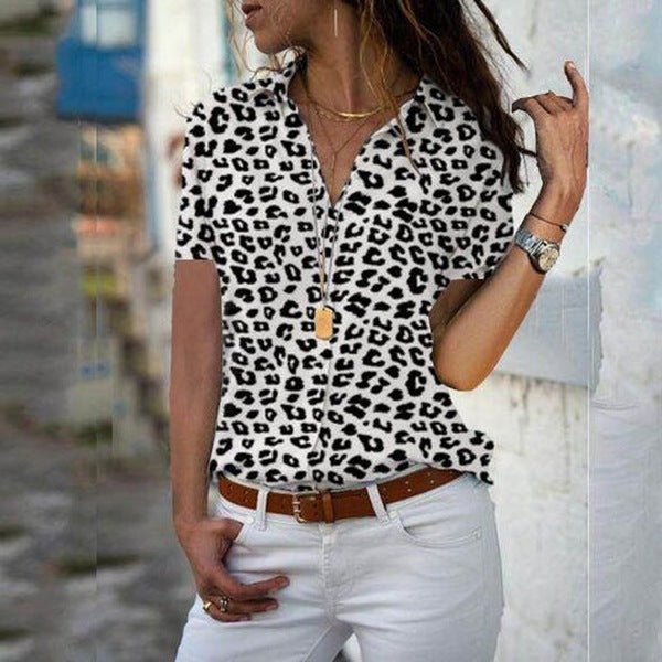 Summer New Style Women's Shirt Fashion Short - Sleeved Blouse V - Neck Printed Shirt - Taylor K Shop