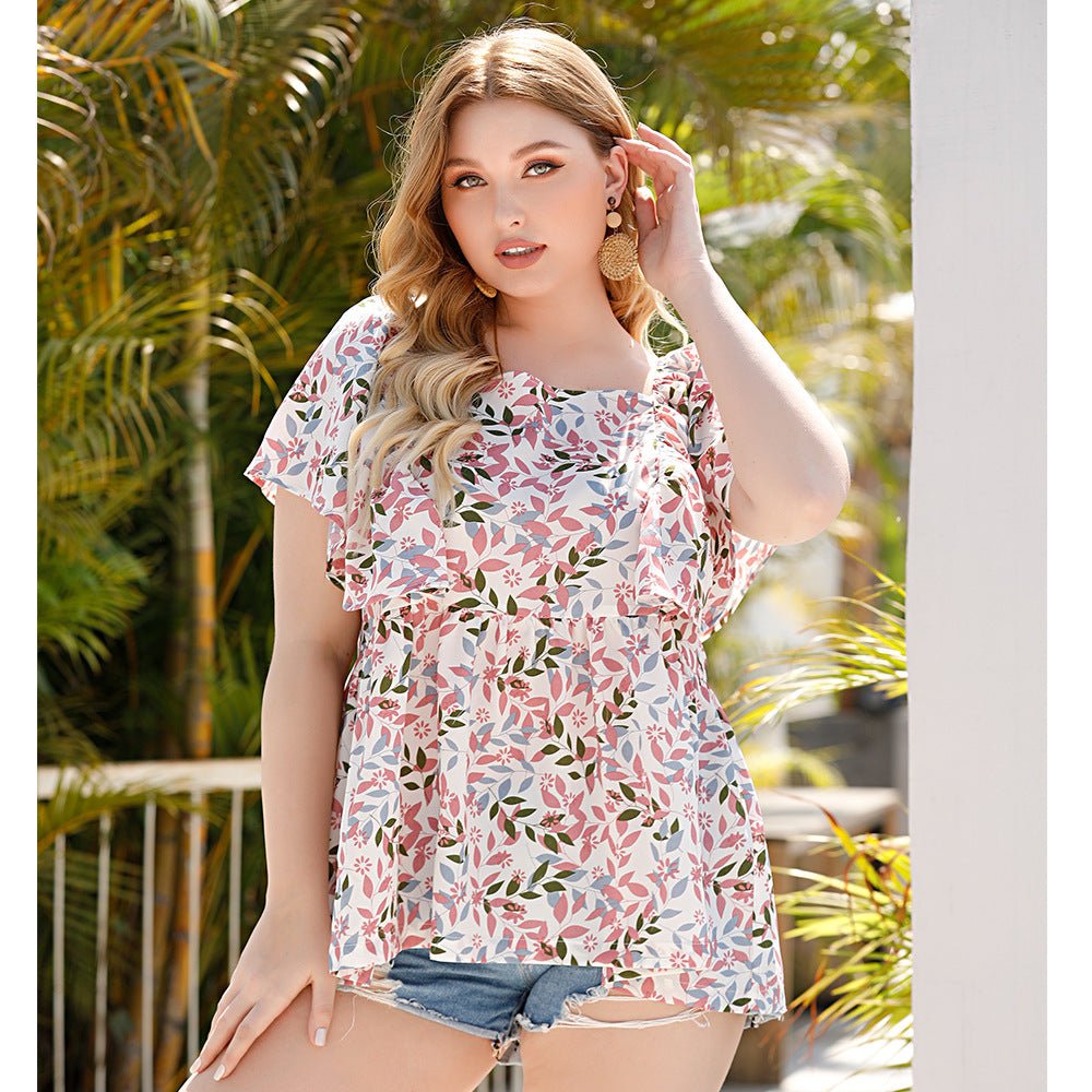 Summer plus - size print blouse for women's fashion - Taylor K Shop
