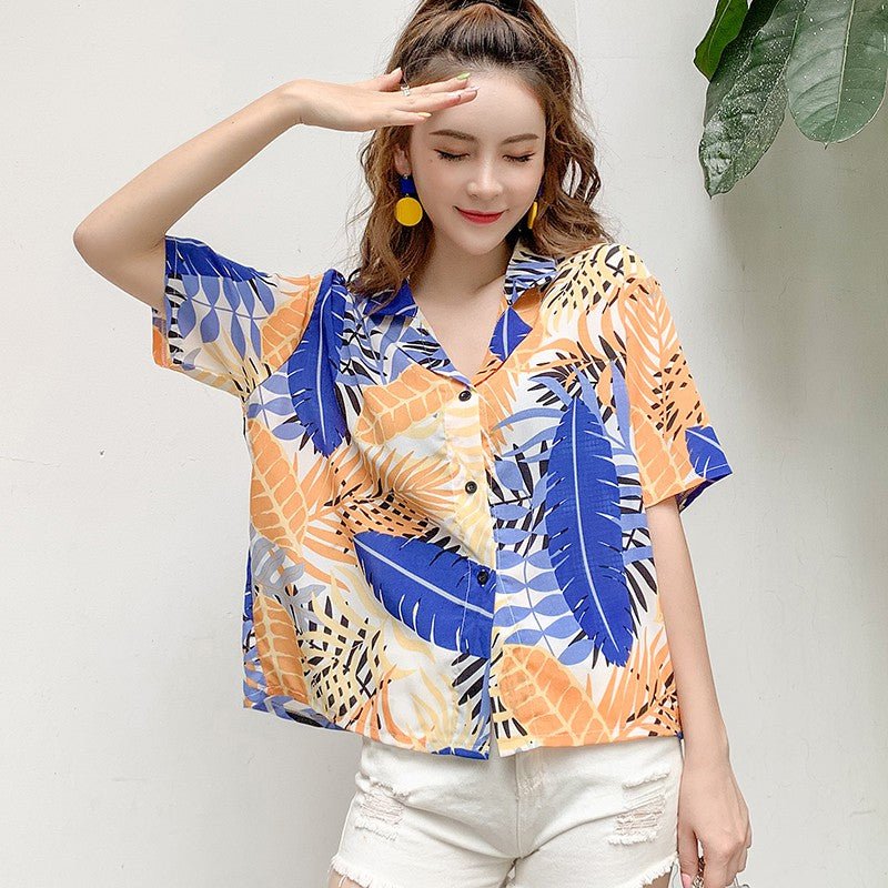 Summer retro V - neck short sleeve shirt blouse - Taylor K Shop