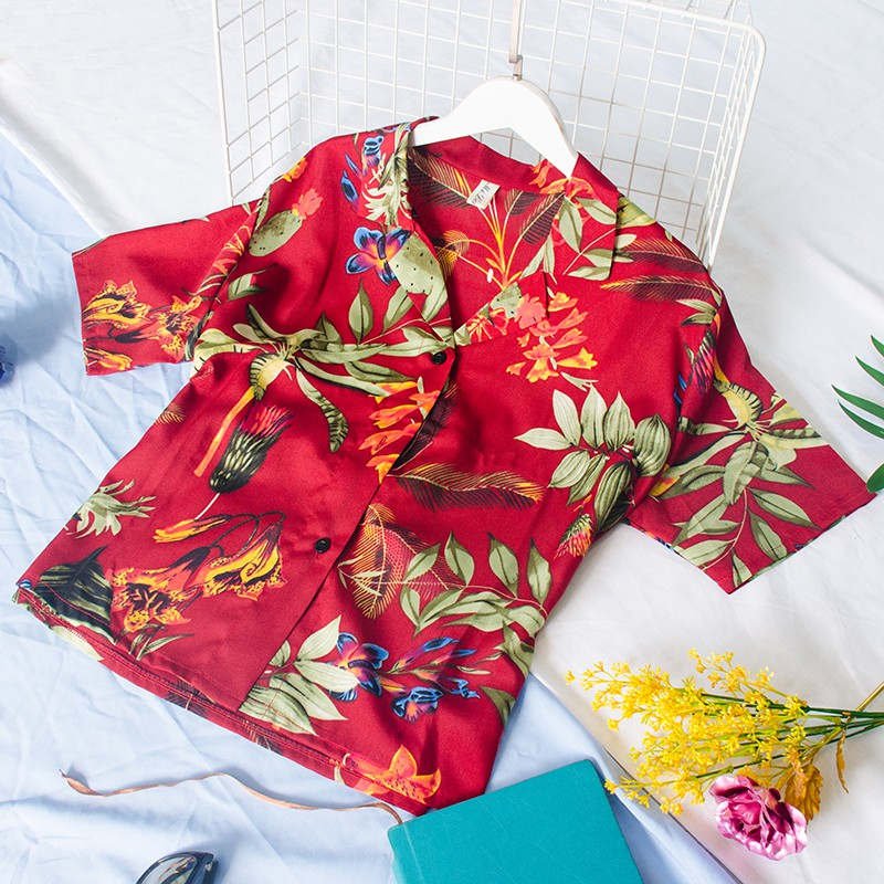 Summer retro V - neck short sleeve shirt blouse - Taylor K Shop