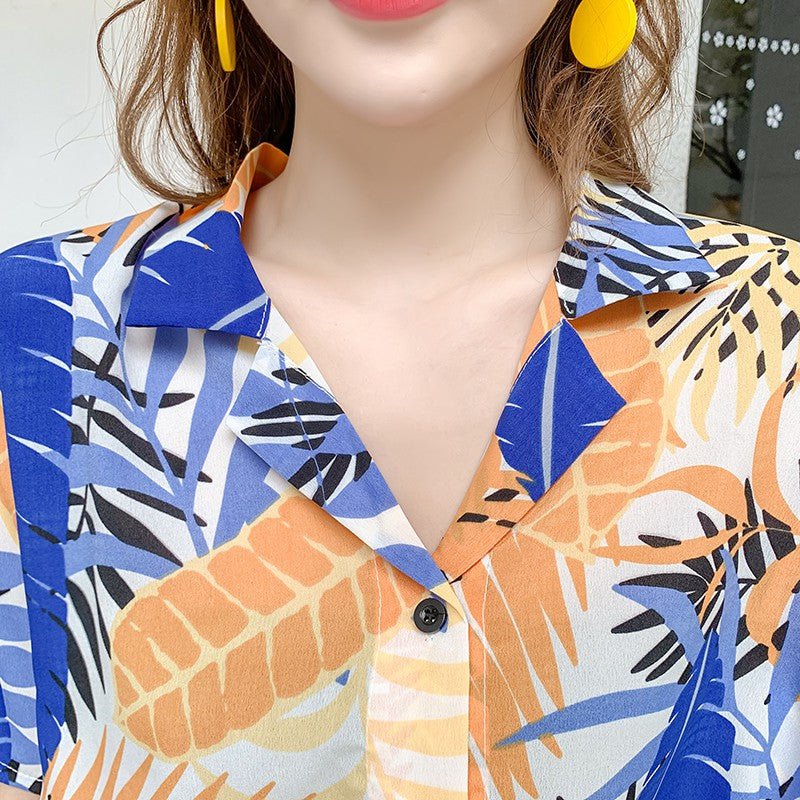 Summer retro V - neck short sleeve shirt blouse - Taylor K Shop