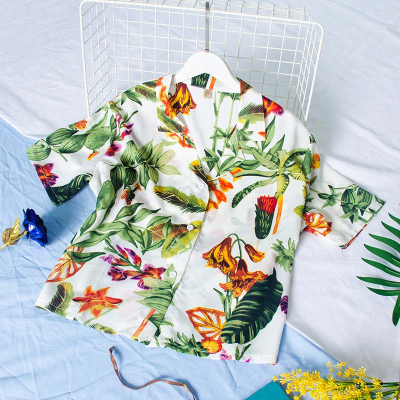 Summer retro V - neck short sleeve shirt blouse - Taylor K Shop