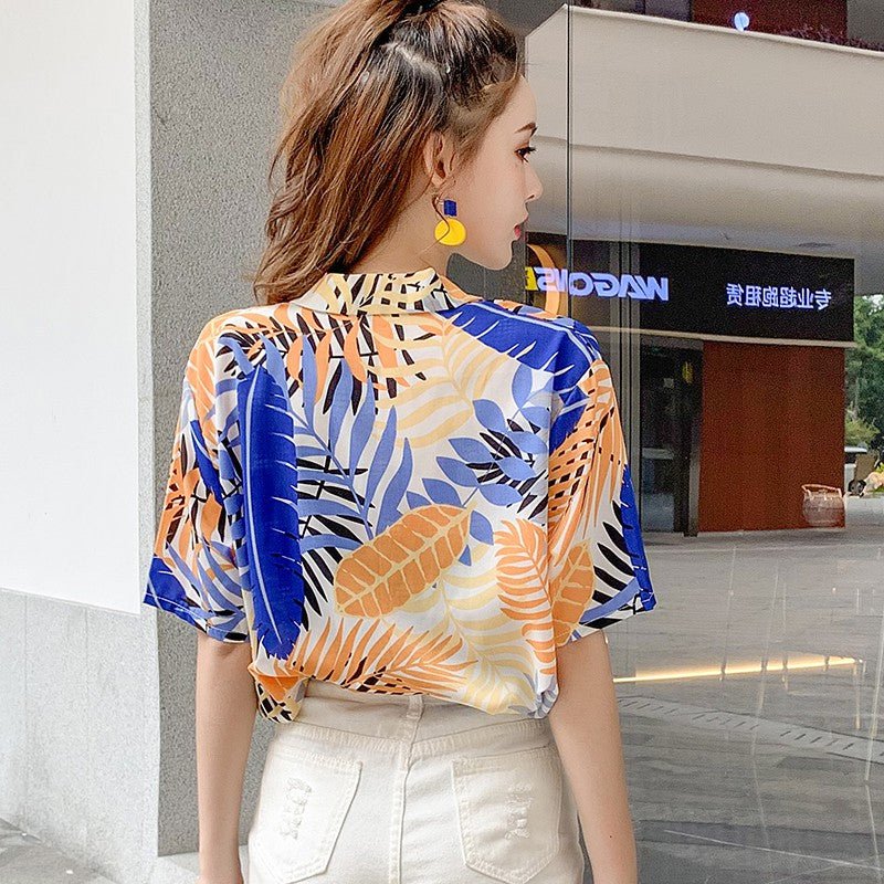 Summer retro V - neck short sleeve shirt blouse - Taylor K Shop